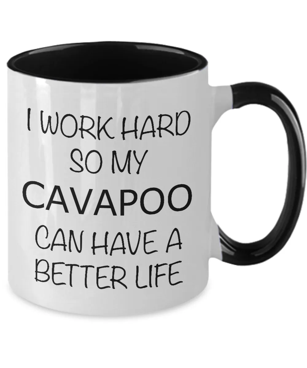 I Work Hard Cavapoo Mug Two-Tone Coffee Cup Funny Gift