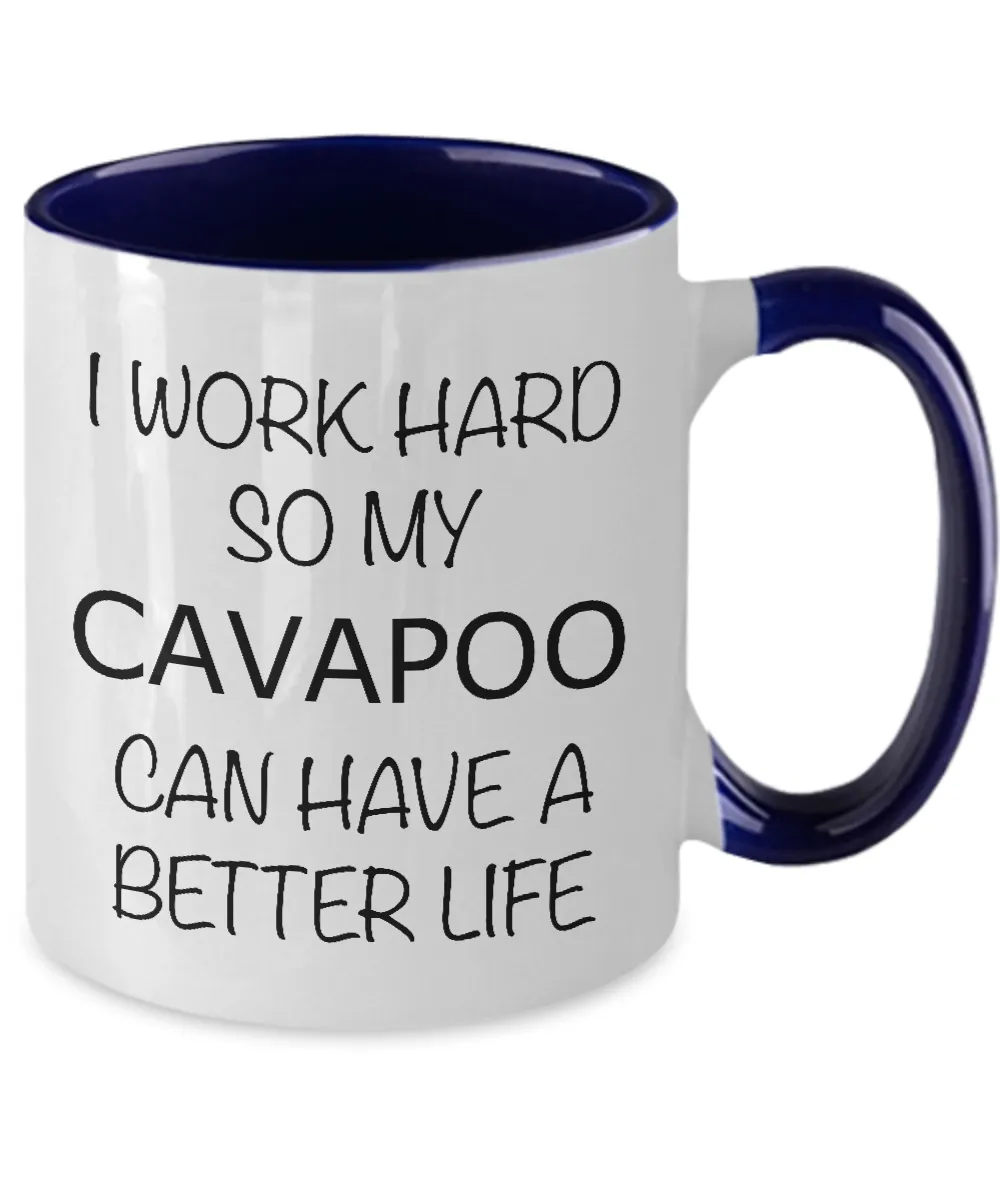 I Work Hard Cavapoo Mug Two-Tone Coffee Cup Funny Gift