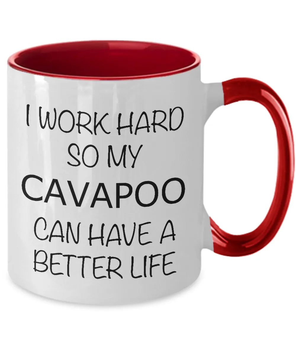I Work Hard Cavapoo Mug Two-Tone Coffee Cup Funny Gift