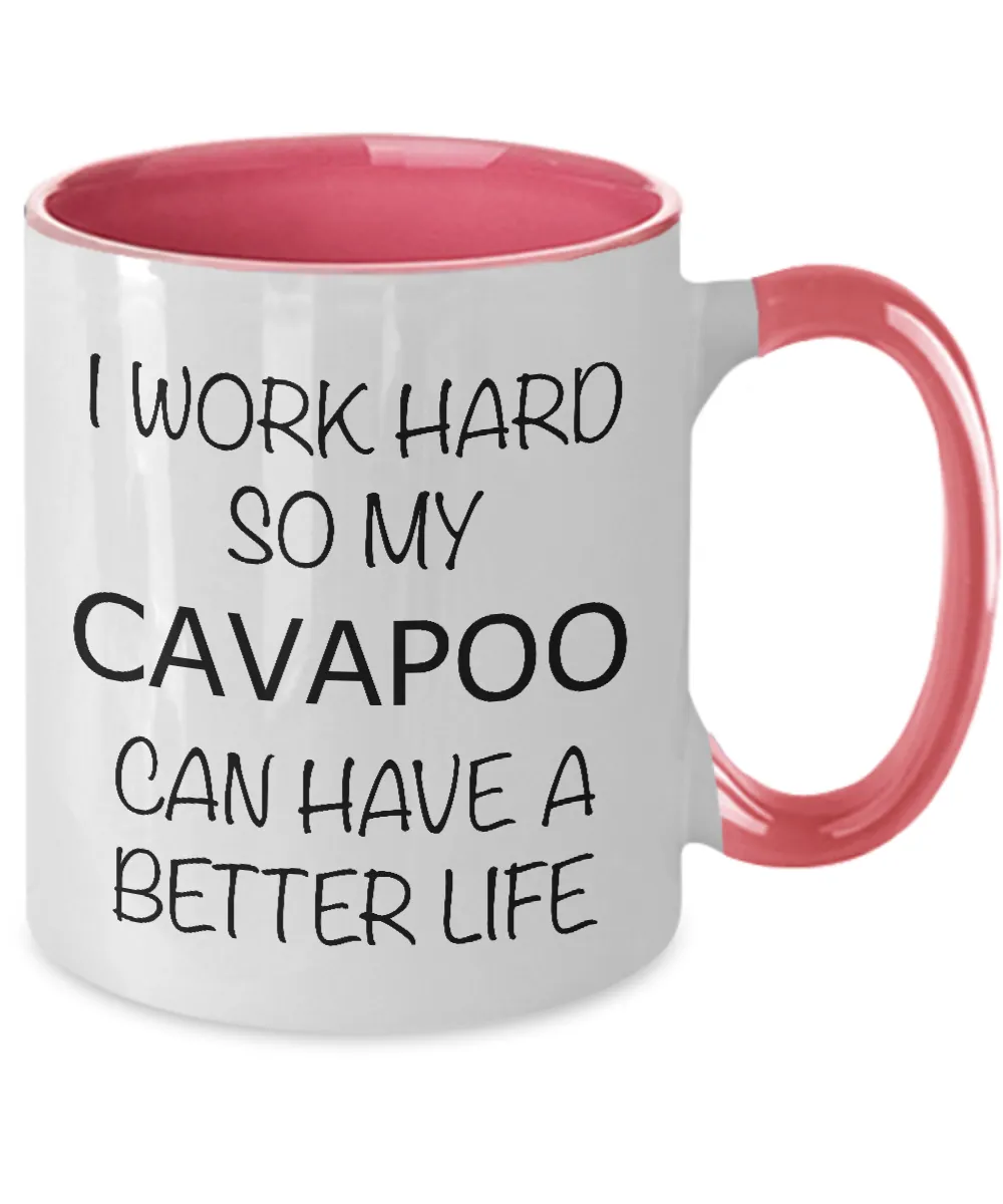 I Work Hard Cavapoo Mug Two-Tone Coffee Cup Funny Gift