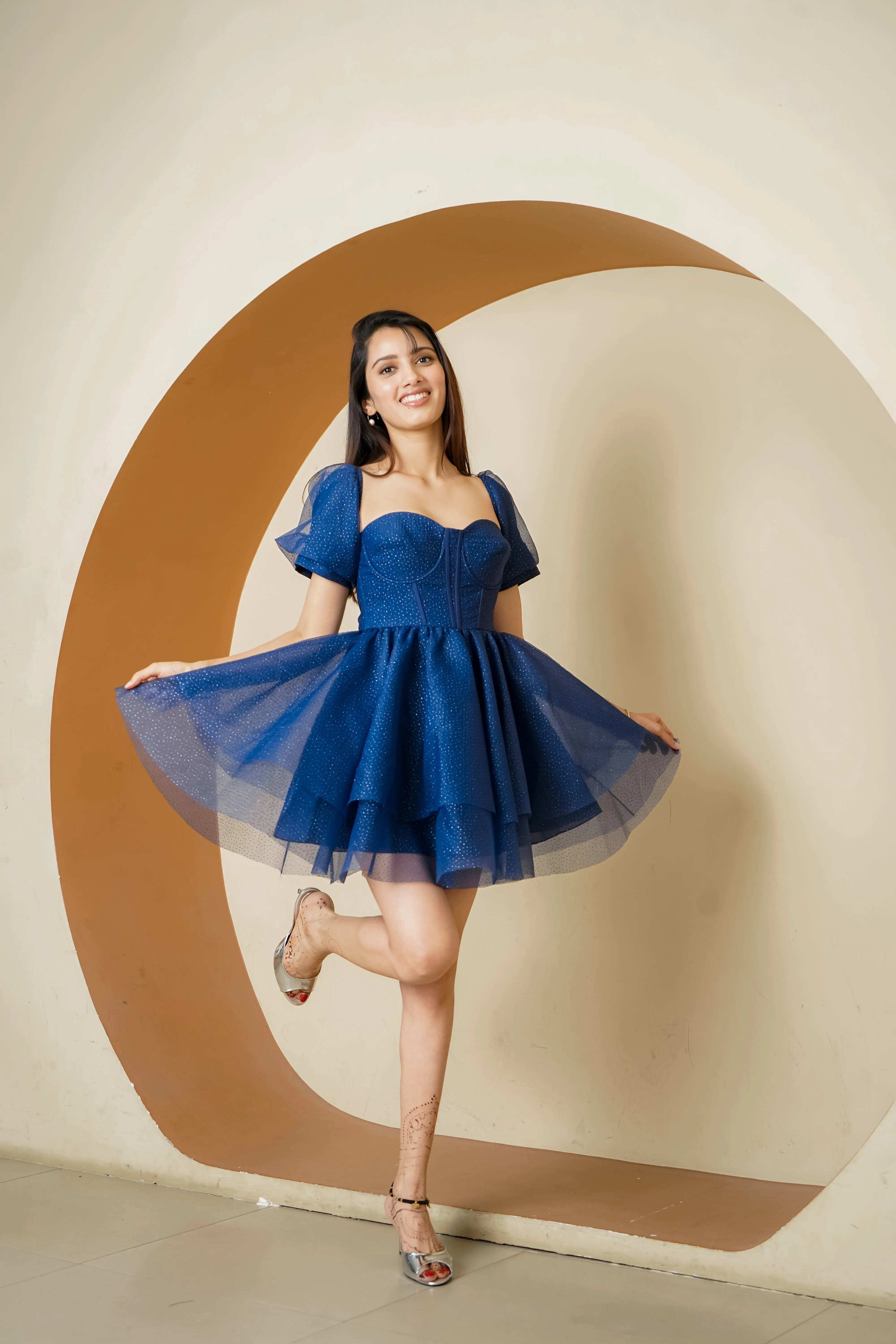 In my Barbie era - shimmer mini dress in blue