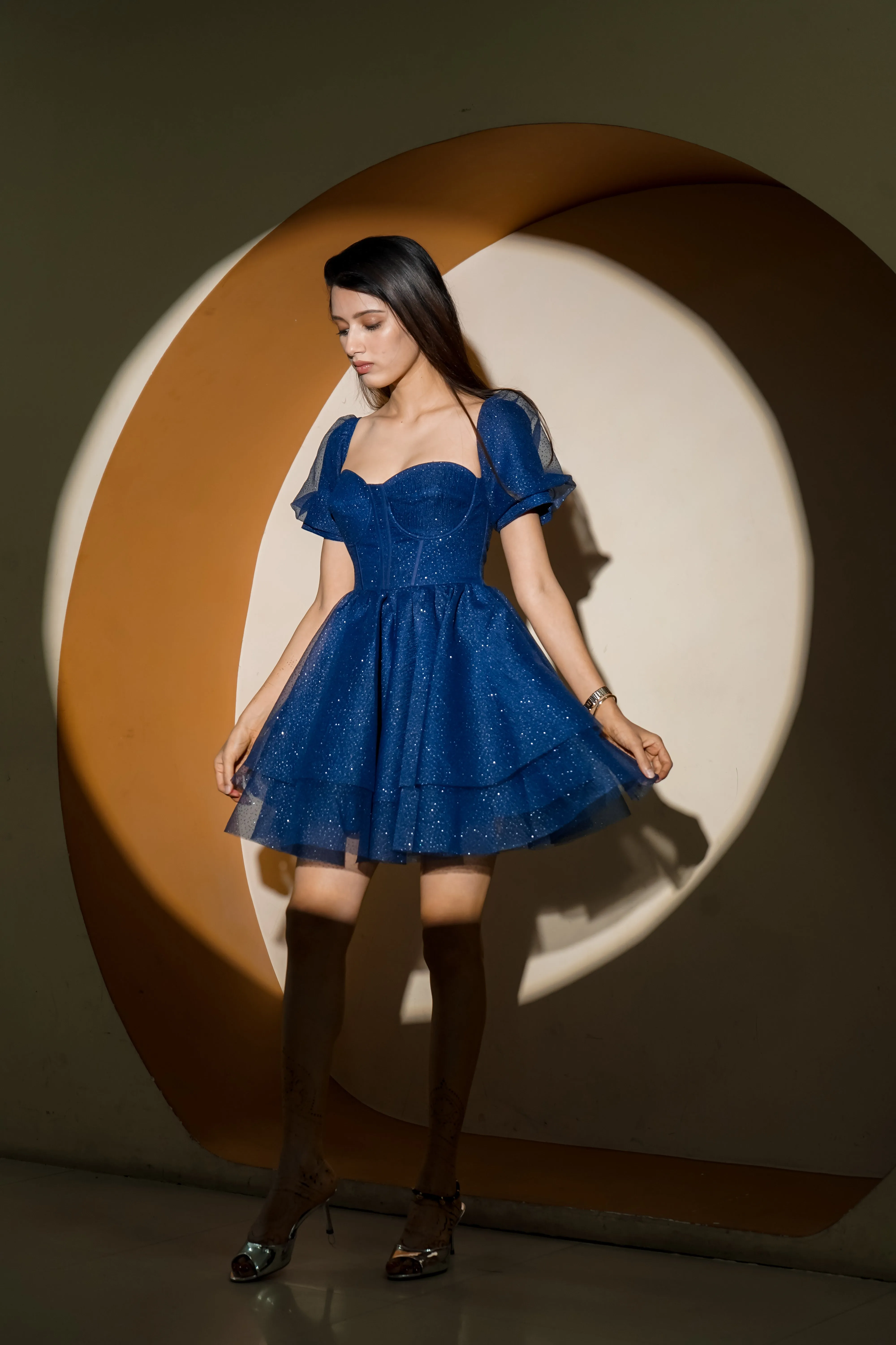 In my Barbie era - shimmer mini dress in blue