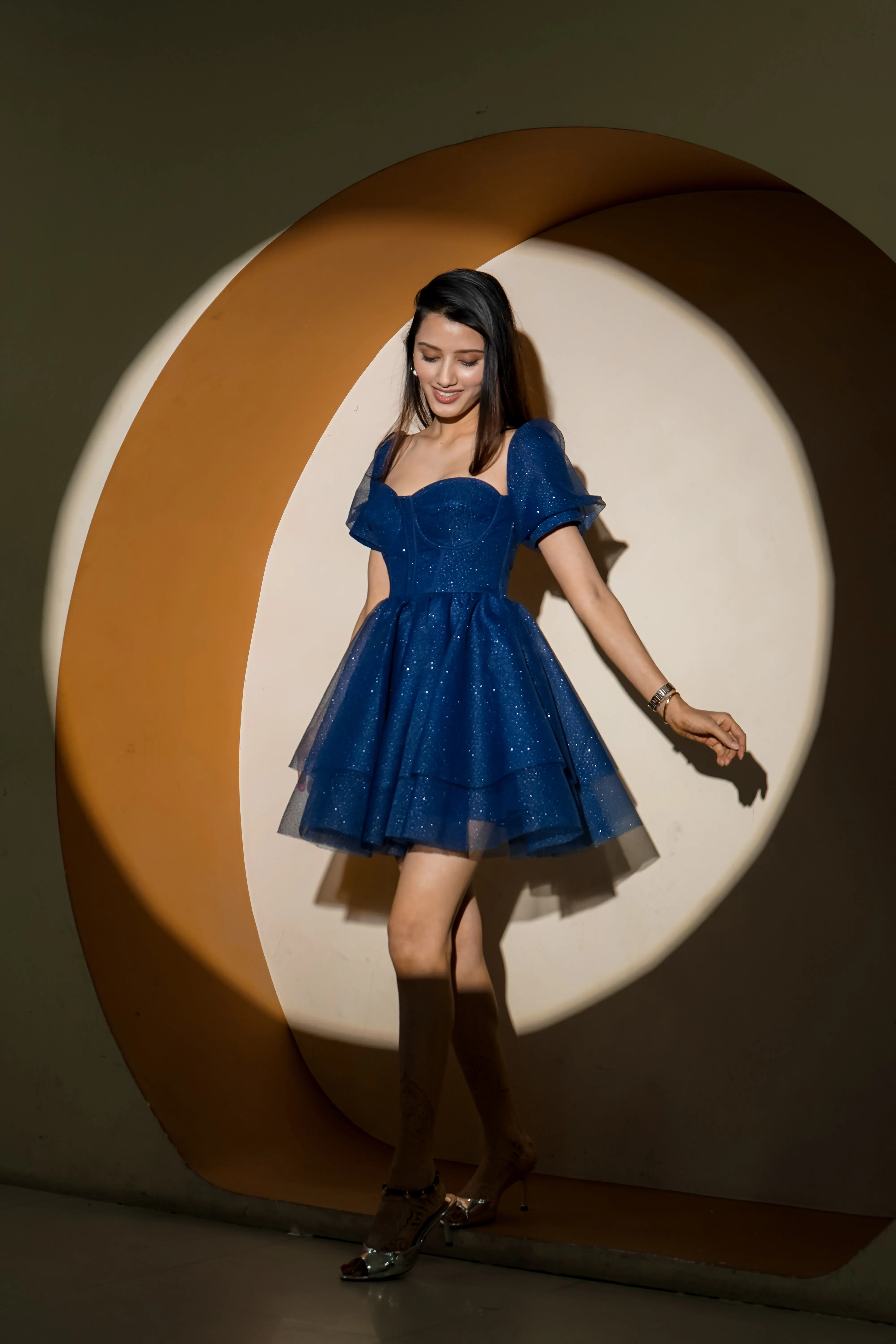 In my Barbie era - shimmer mini dress in blue