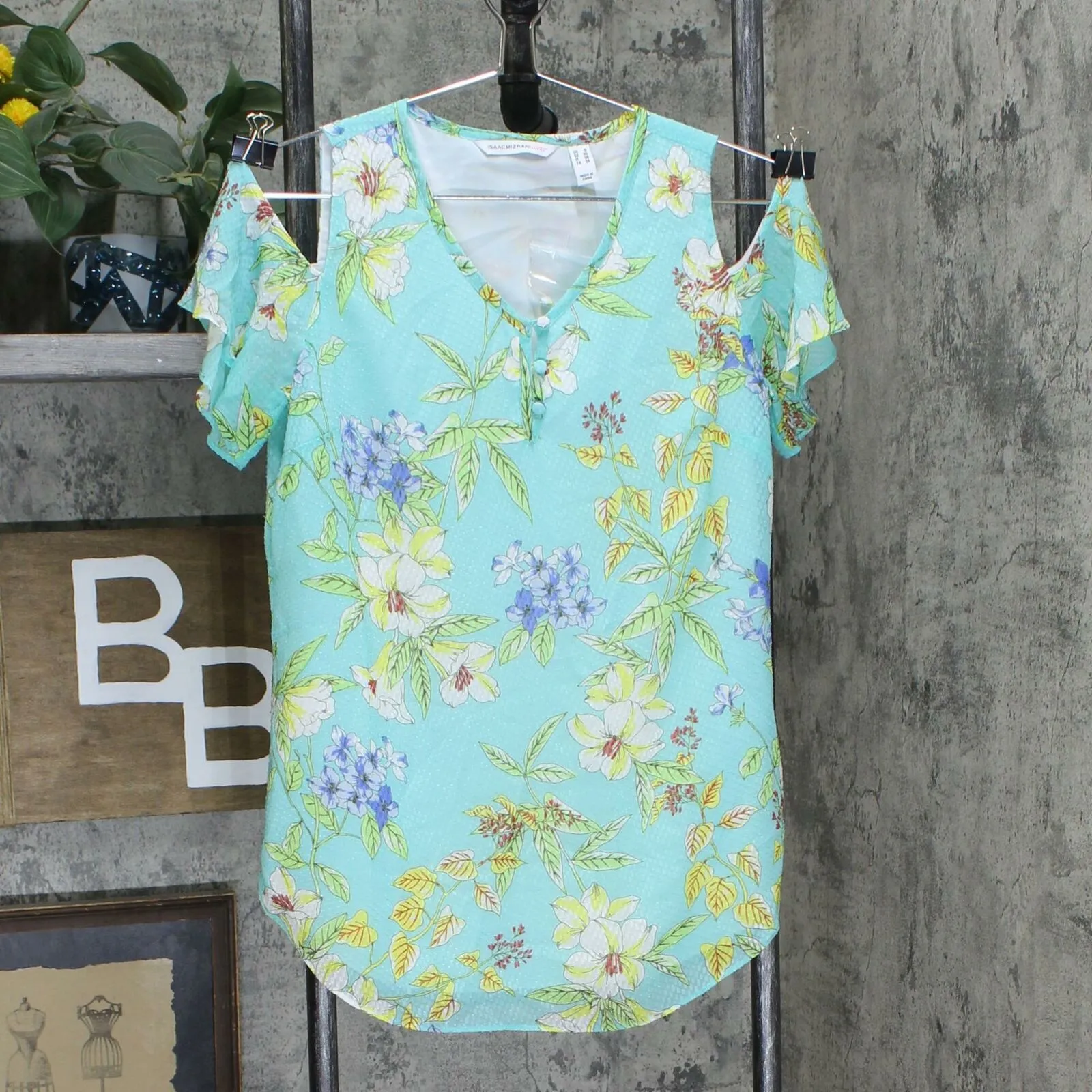 Isaac Mizrahi Live! Women's Tropical Clip Dot Cold Shoulder Blouse