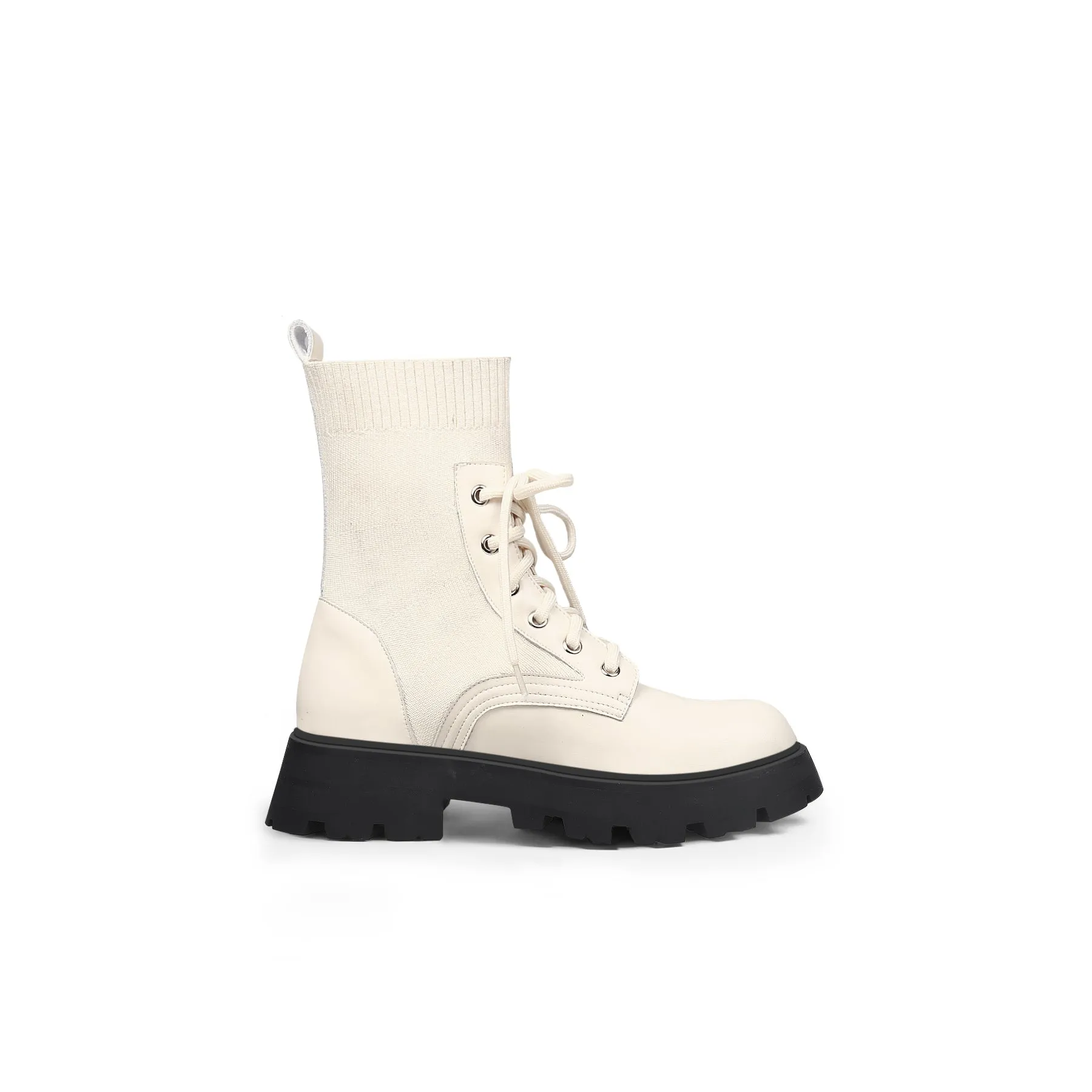 Ivory Leather Combat Sock Bootie