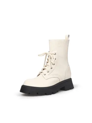 Ivory Leather Combat Sock Bootie