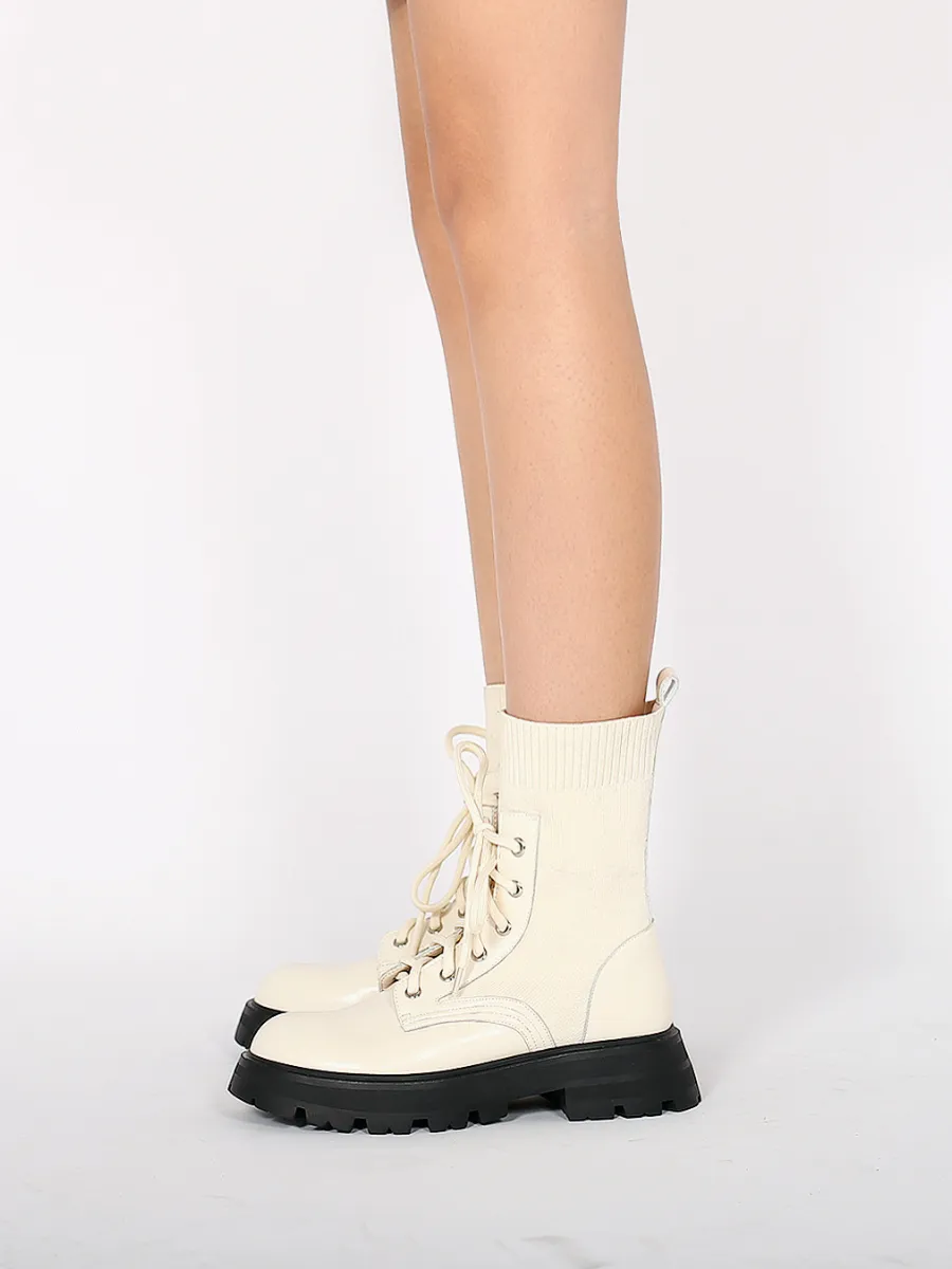 Ivory Leather Combat Sock Bootie