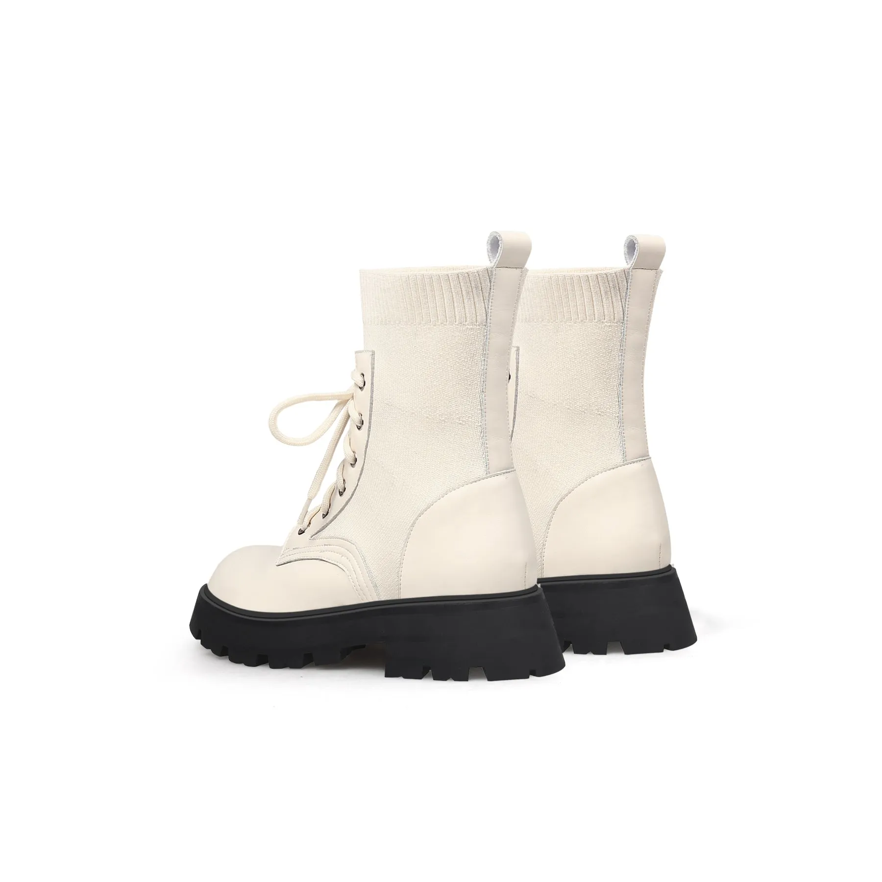 Ivory Leather Combat Sock Bootie