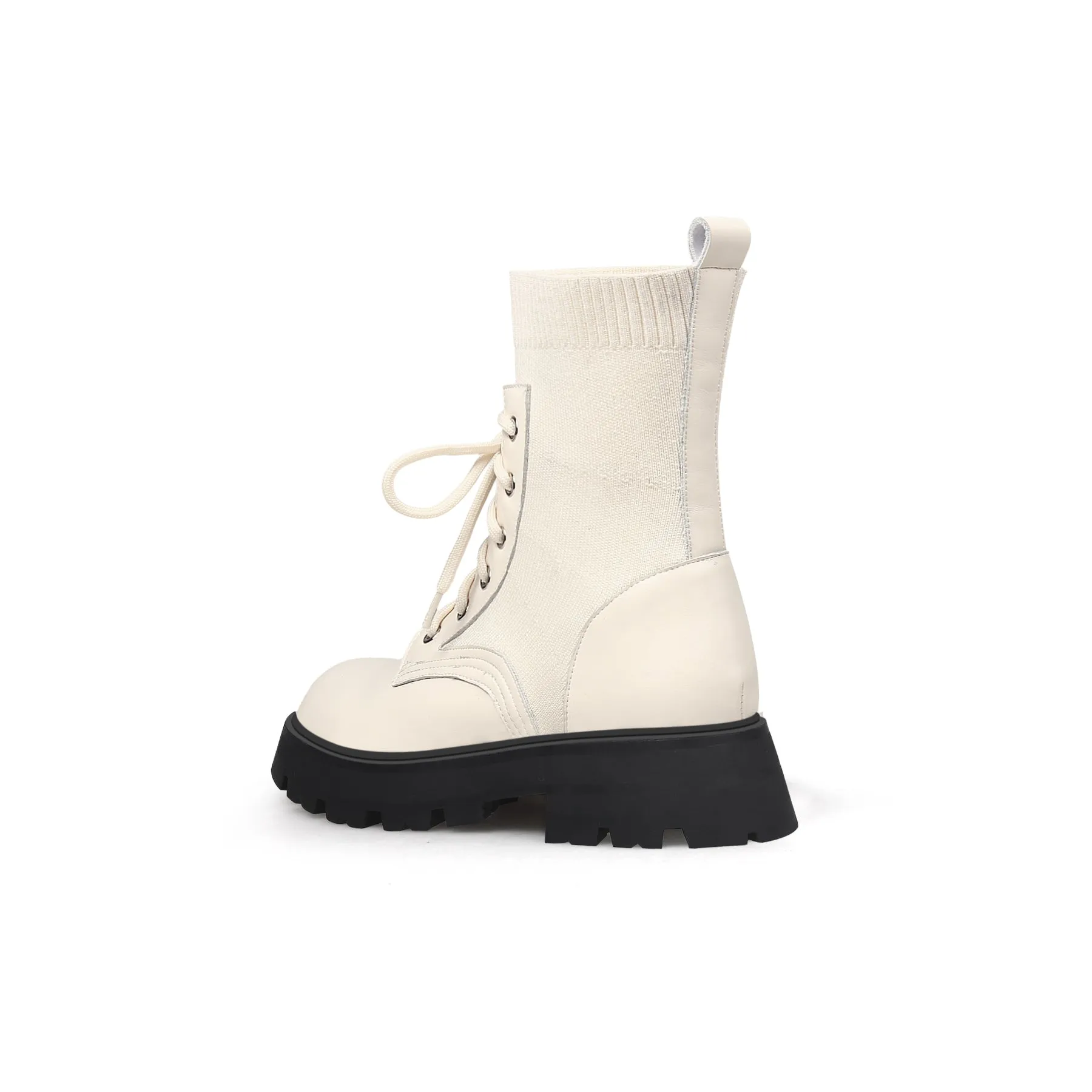 Ivory Leather Combat Sock Bootie