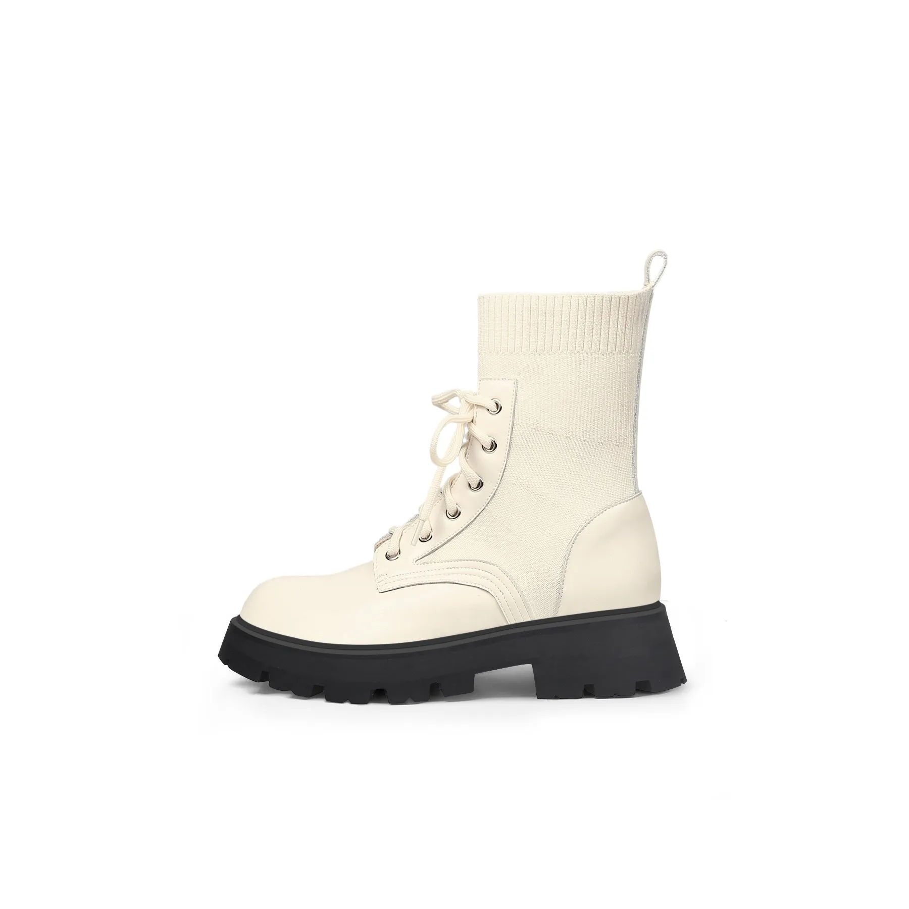 Ivory Leather Combat Sock Bootie