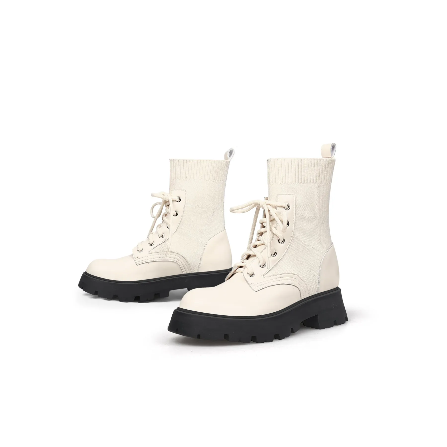 Ivory Leather Combat Sock Bootie