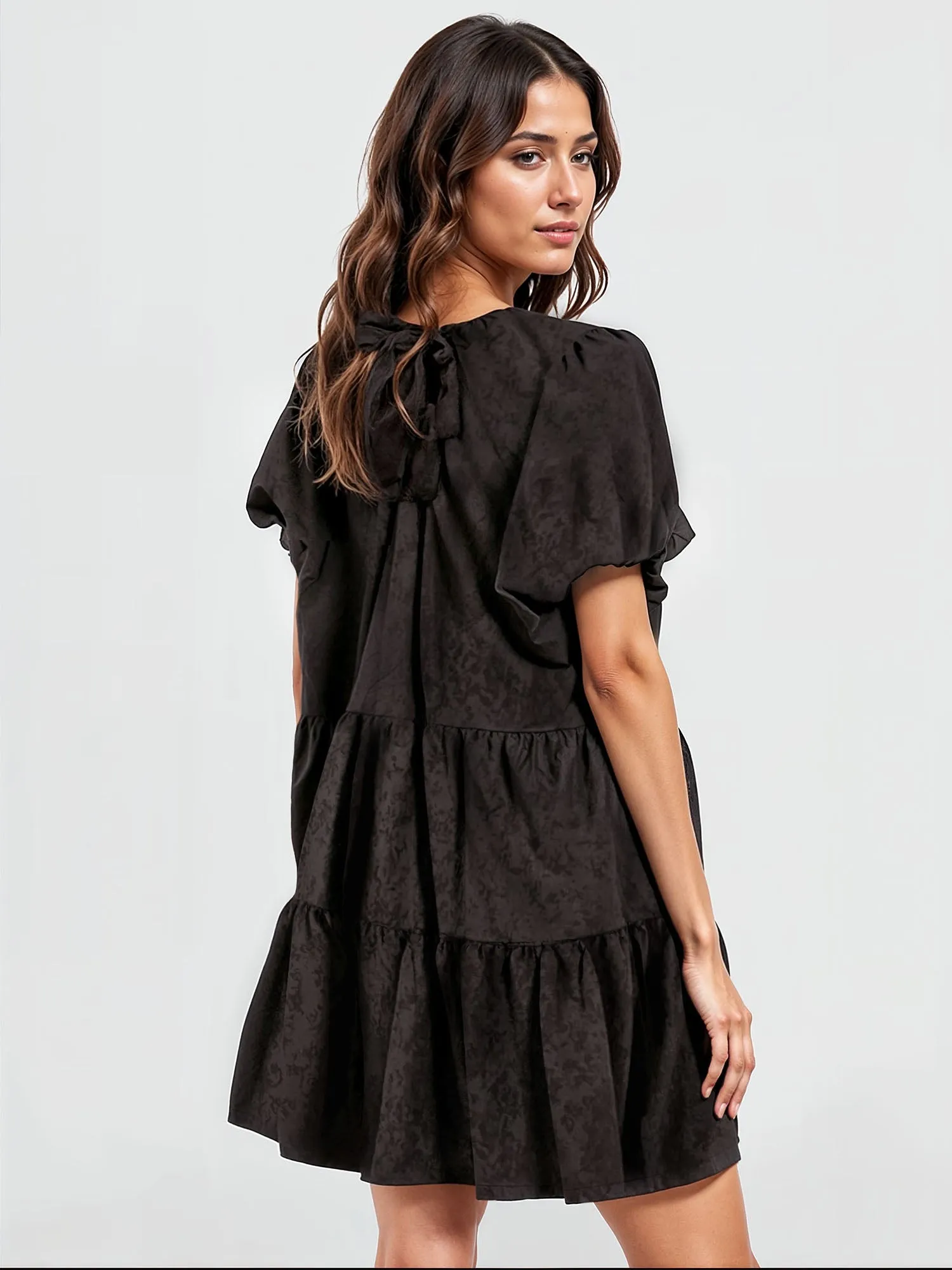 Jacquard Tie Back Tiered Shift Dress