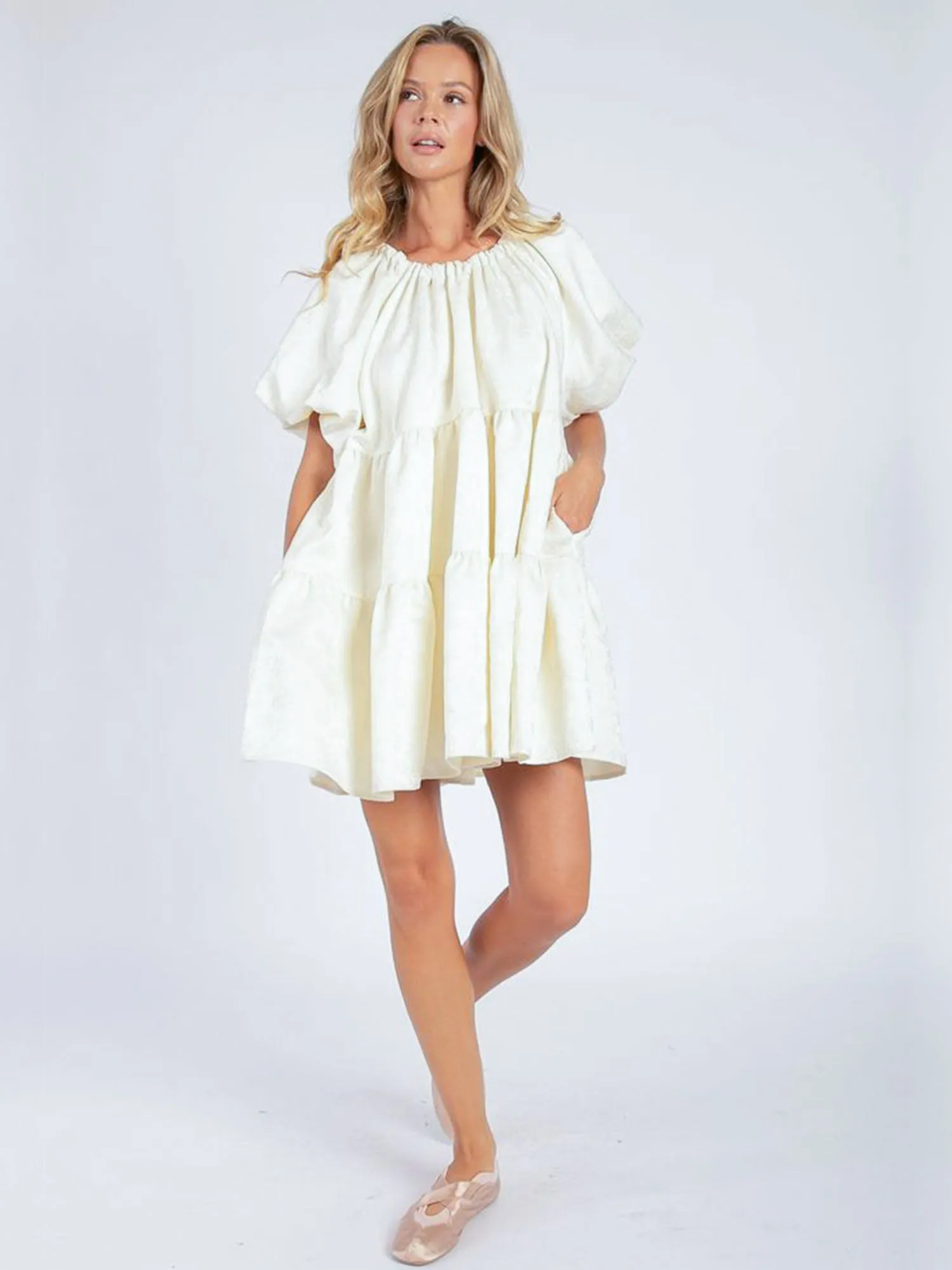 Jacquard Tie Back Tiered Shift Dress