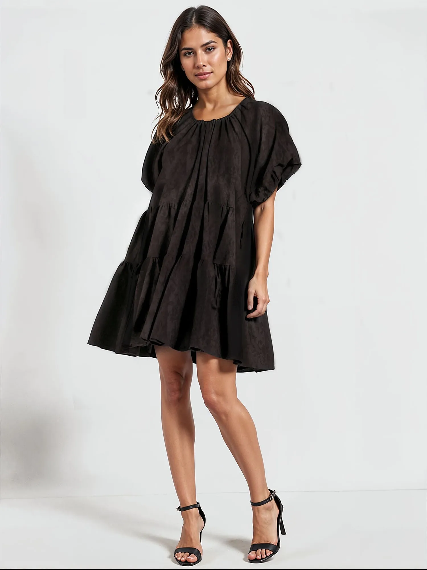 Jacquard Tie Back Tiered Shift Dress