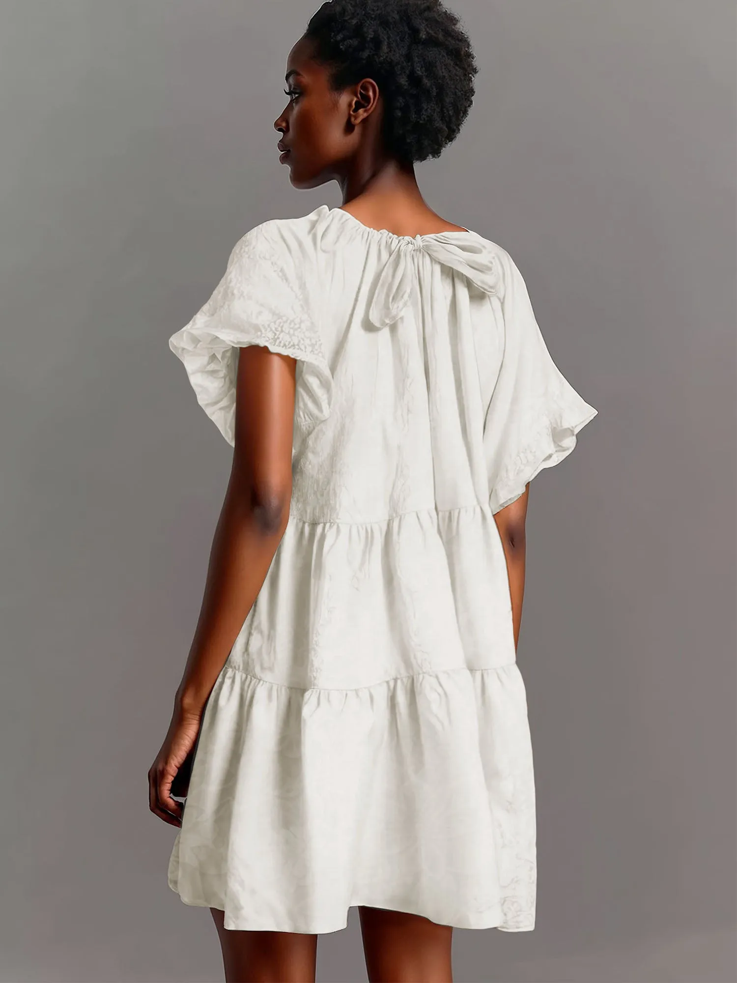 Jacquard Tie Back Tiered Shift Dress