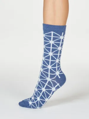 Jannie Geometric Wool Blend Socks in Blue by Thought, Size 4-7