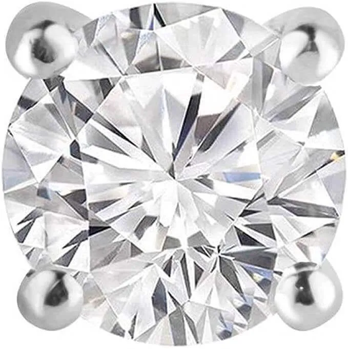 JewelMore 14k White Gold 4-Prong Basket Round Diamond SINGLE STUD Earring (1/8-1ct,H-I-J/I2-I3) screw-Back