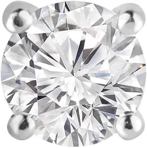 JewelMore 14k White Gold 4-Prong Basket Round Diamond SINGLE STUD Earring (1/8-1ct,H-I-J/I2-I3) screw-Back