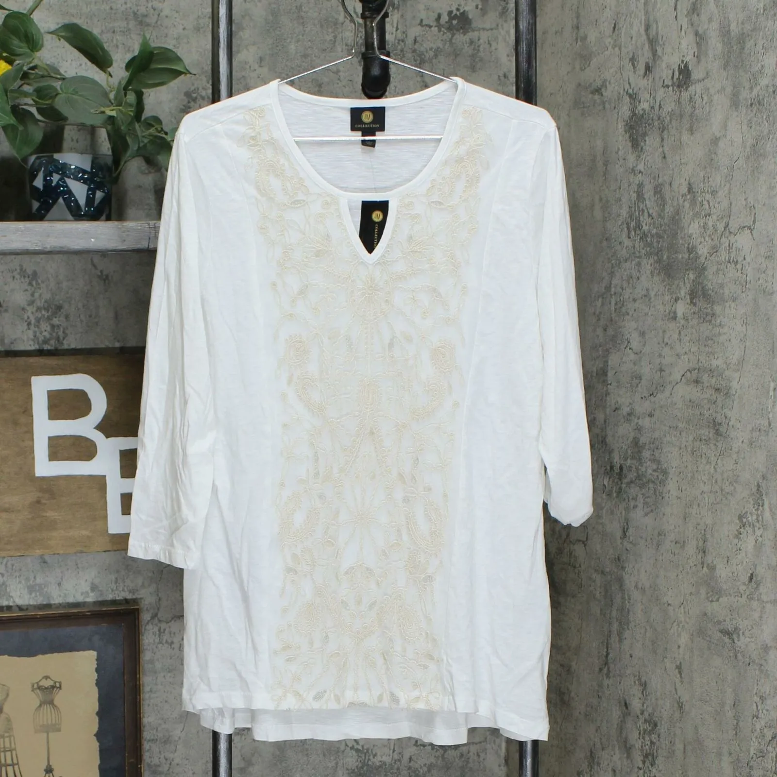 JM Collection Women's Embroidered Keyhole Slub Knit Tunic Top
