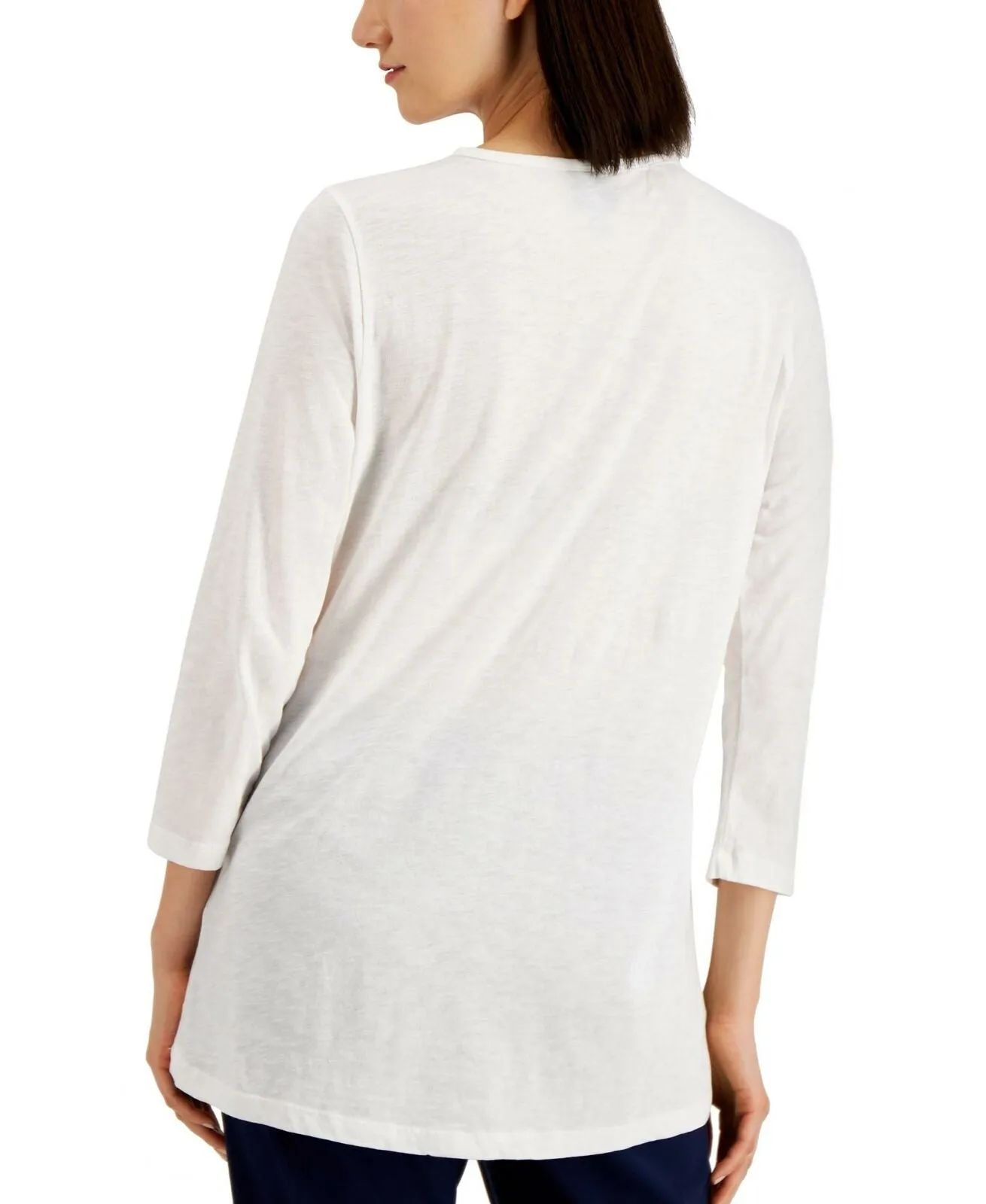 JM Collection Women's Embroidered Keyhole Slub Knit Tunic Top