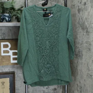 JM Collection Women's Embroidered Keyhole Slub Knit Tunic Top