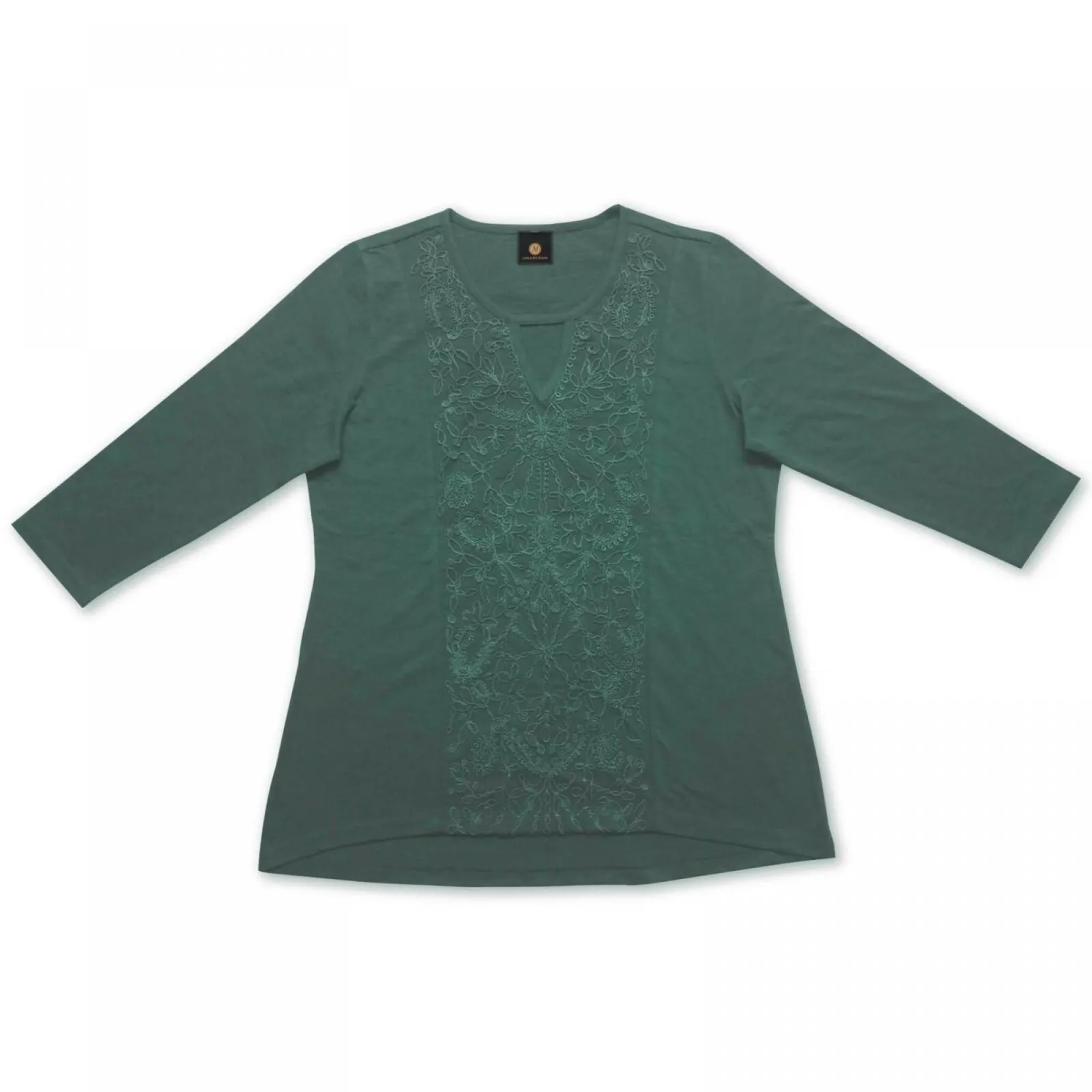 JM Collection Women's Embroidered Keyhole Slub Knit Tunic Top