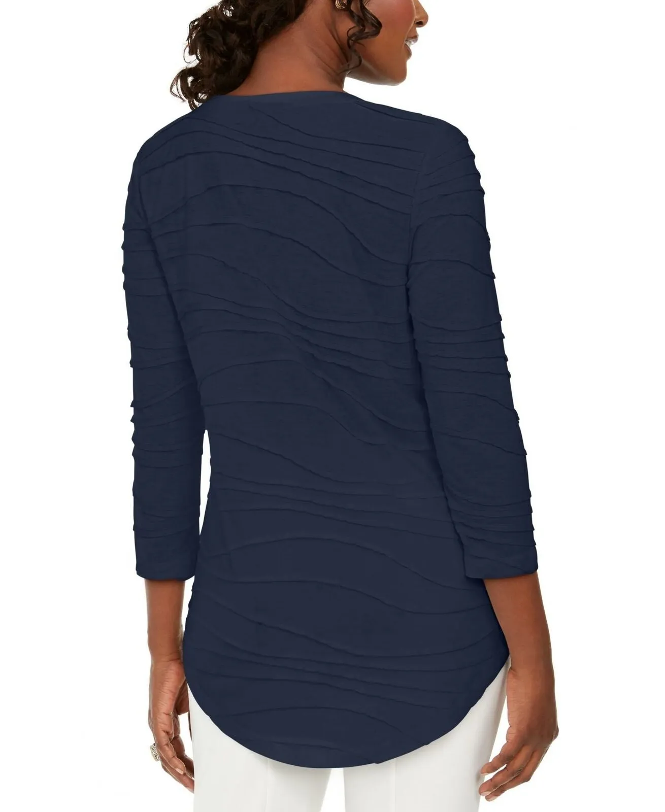 JM Collection Women's Wavy Textured Knit Top With Necklace