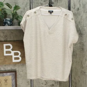 Jones New York Women's V Neck Textured Popover Top Khaki XL