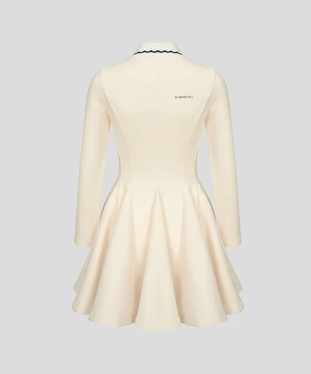 KANDINI Zip-Up Flared Dress - Ivory