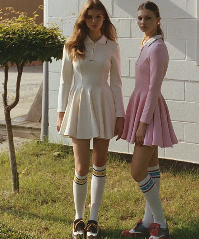 KANDINI Zip-Up Flared Dress - Ivory