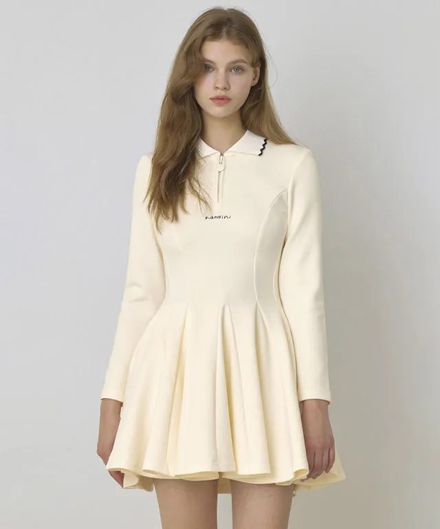 KANDINI Zip-Up Flared Dress - Ivory