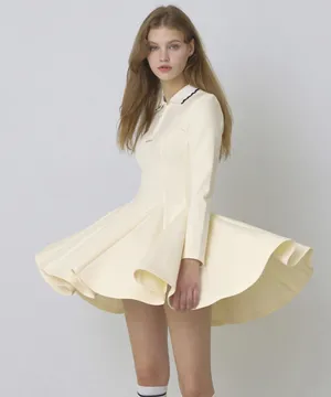 KANDINI Zip-Up Flared Dress - Ivory