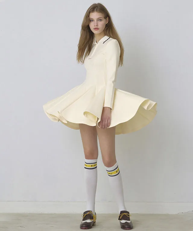 KANDINI Zip-Up Flared Dress - Ivory
