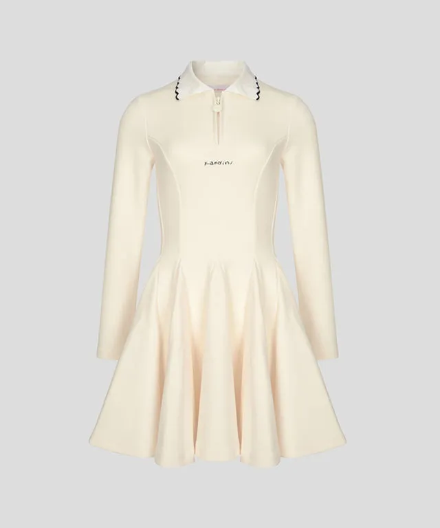 KANDINI Zip-Up Flared Dress - Ivory