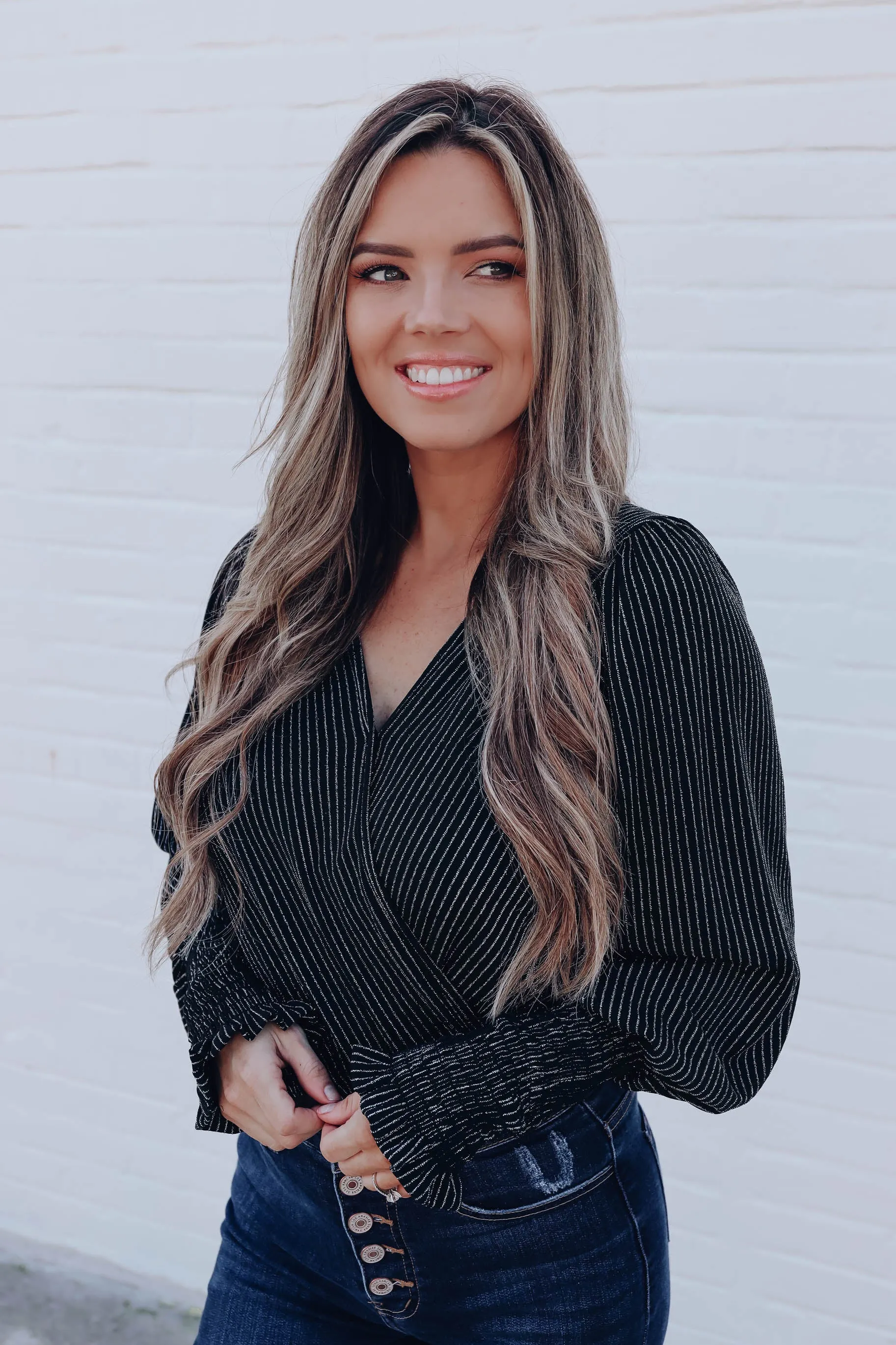 Kenzie Metallic Striped Bodysuit - Black