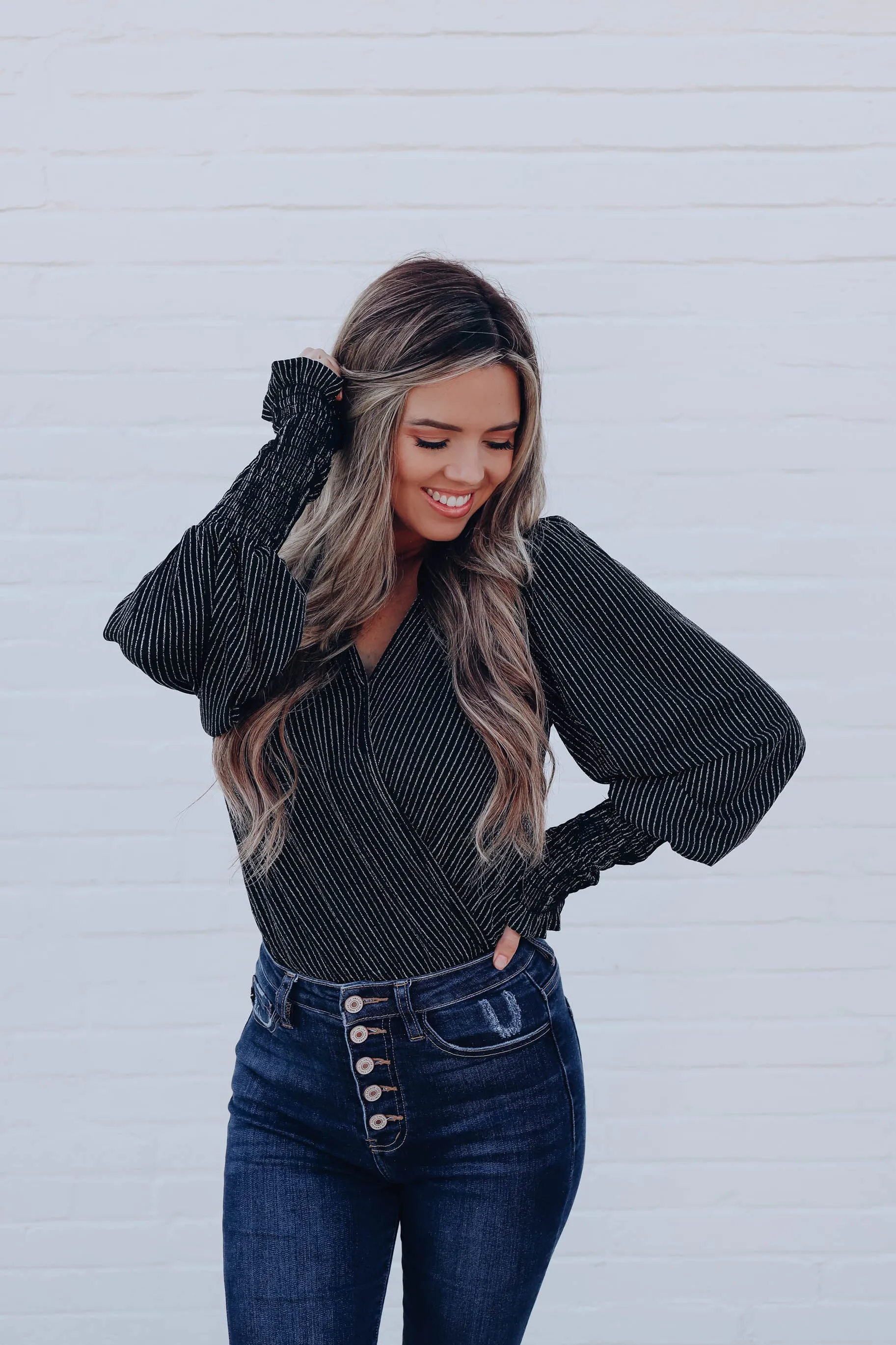 Kenzie Metallic Striped Bodysuit - Black