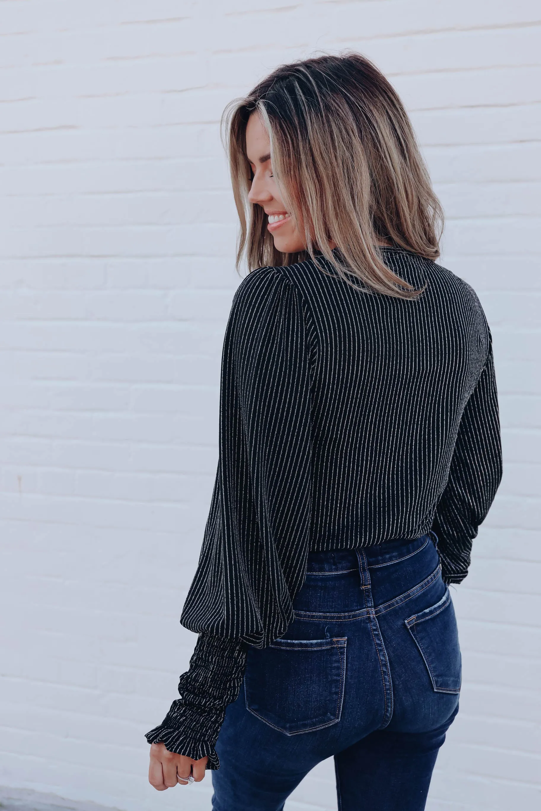 Kenzie Metallic Striped Bodysuit - Black
