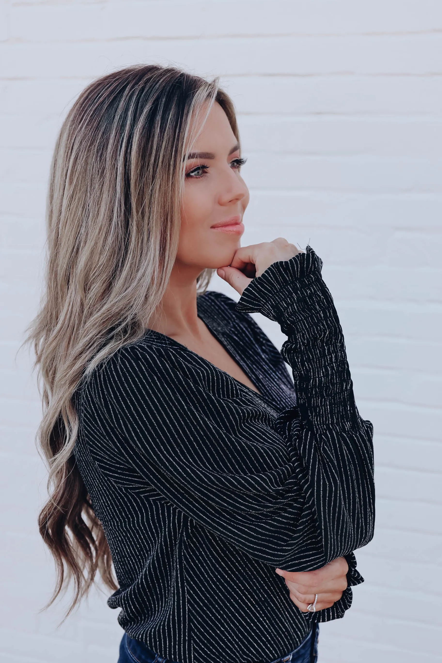Kenzie Metallic Striped Bodysuit - Black