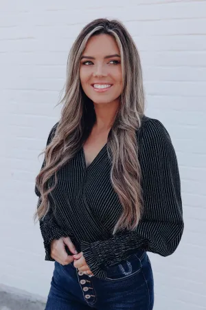 Kenzie Metallic Striped Bodysuit - Black