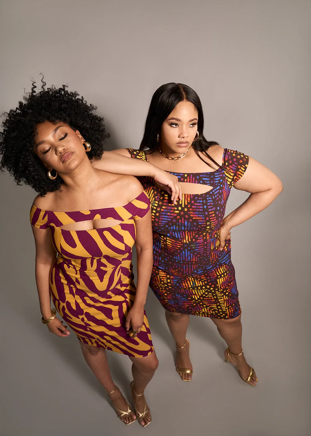 Keruba Women's African Print Stretch Dress (Gold Zebra Abstract) - Clearance