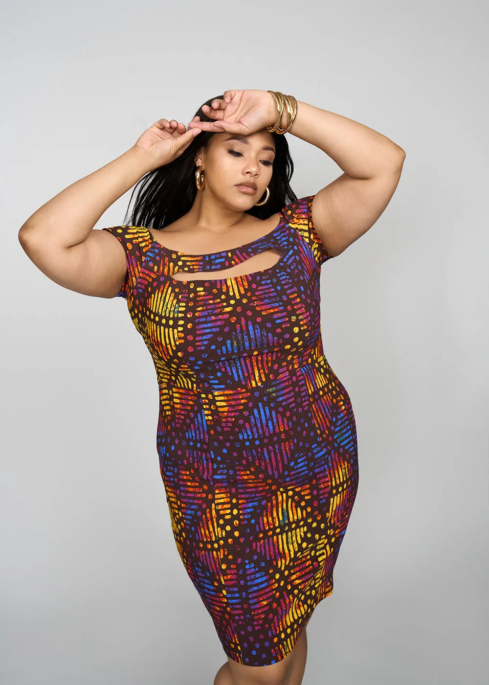 Keruba Women's African Print Stretch Dress (Sunset Adire) - Clearance