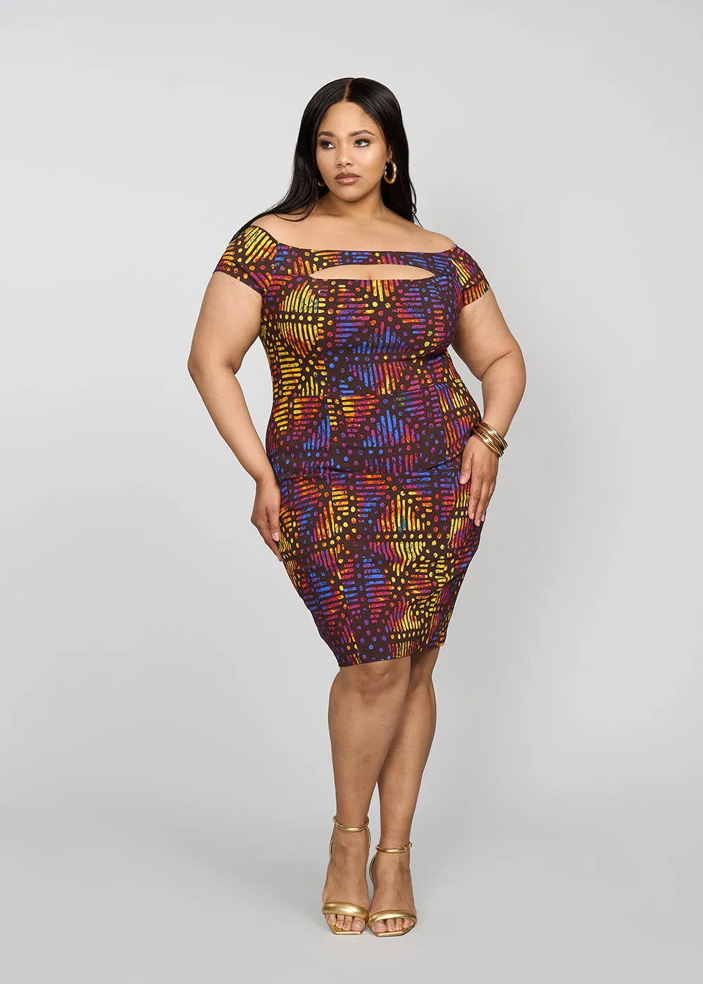 Keruba Women's African Print Stretch Dress (Sunset Adire) - Clearance