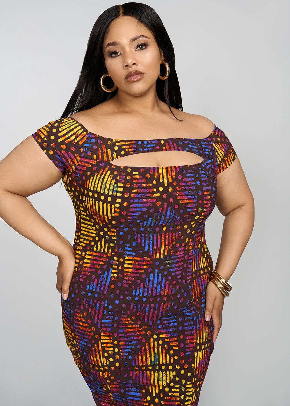 Keruba Women's African Print Stretch Dress (Sunset Adire) - Clearance