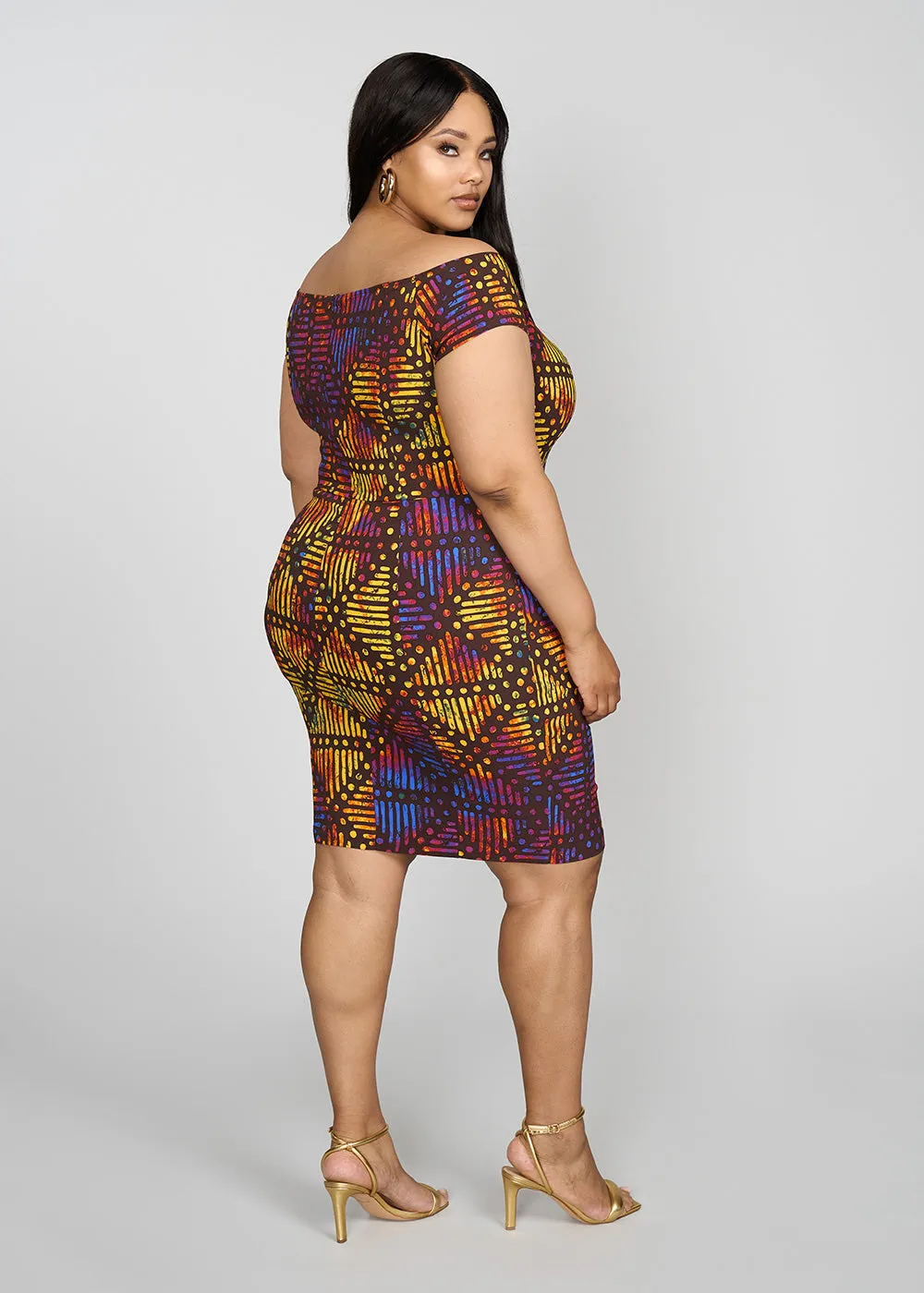 Keruba Women's African Print Stretch Dress (Sunset Adire) - Clearance