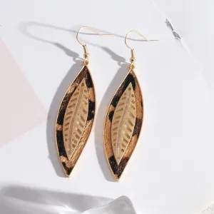 Khaki Polyurethane & 18K Gold-Plated Leopard Leaf Drop Earrings