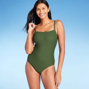 Kona Sol Women's Textured Mini Pucker Square Neck High Coverage One Piece