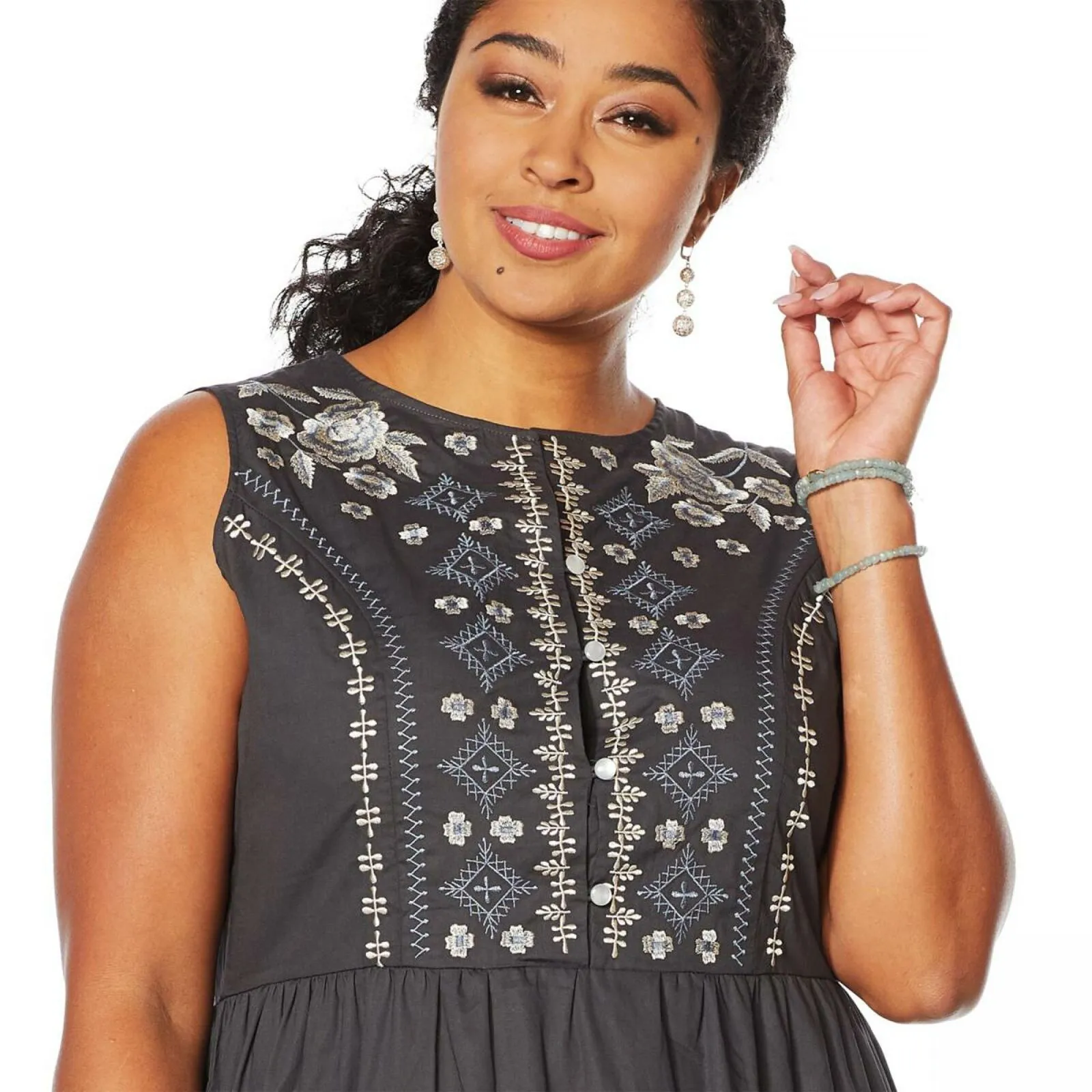 LaBellum by Hillary Scott Women's Plus Size Embroidered Maxi Dress