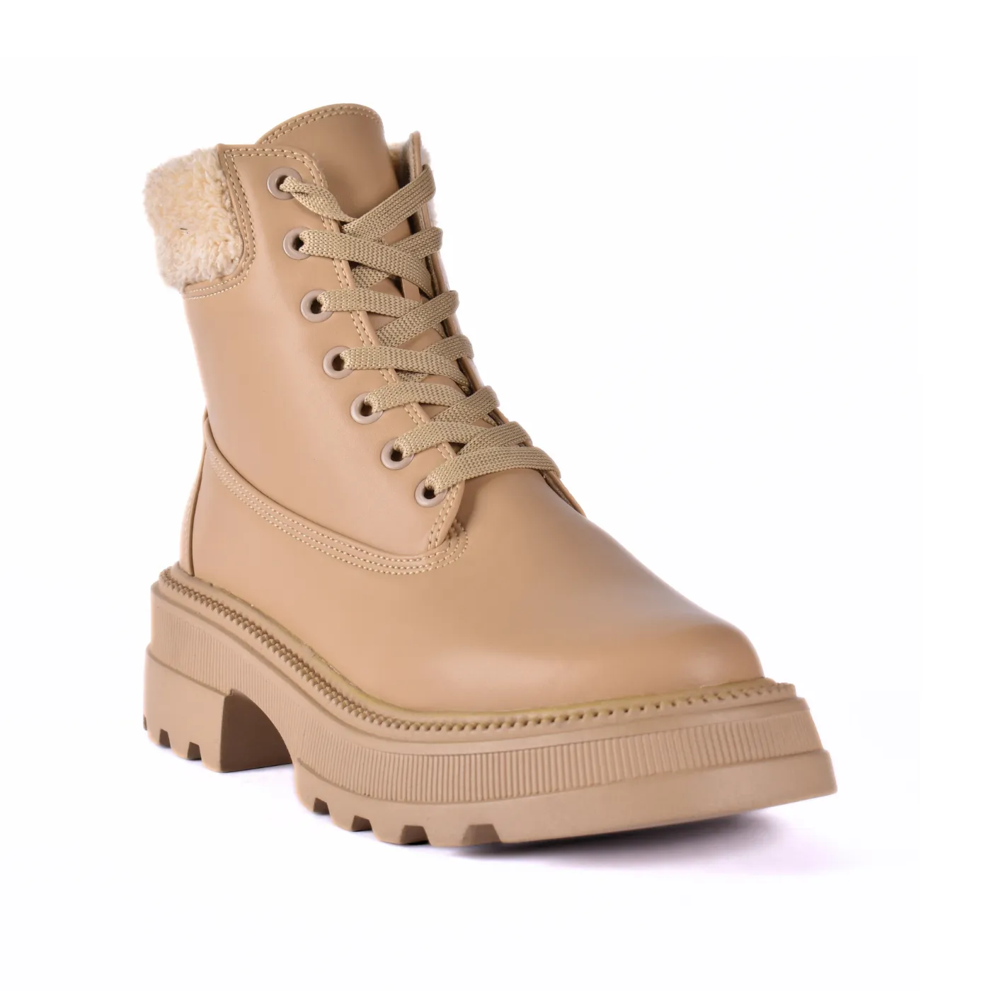 Lace Up Ankle Boots With Fur