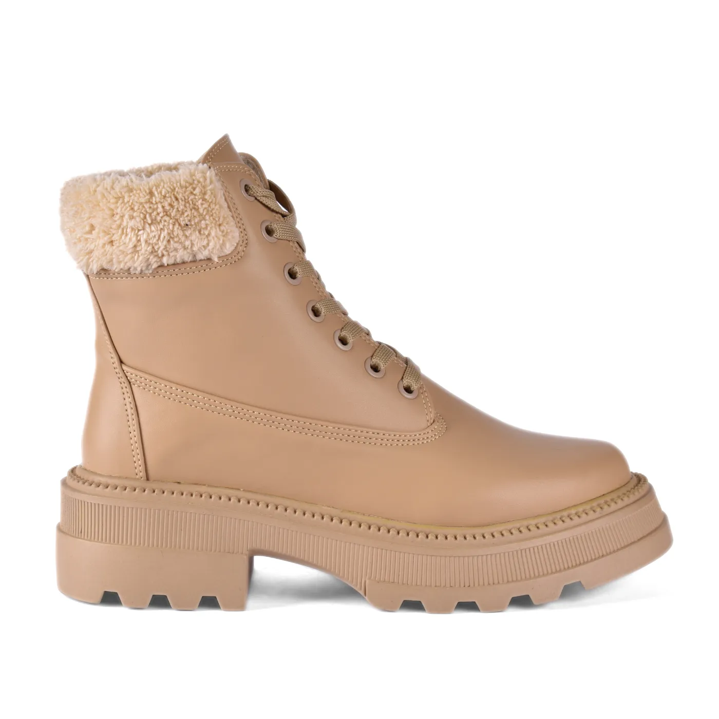 Lace Up Ankle Boots With Fur