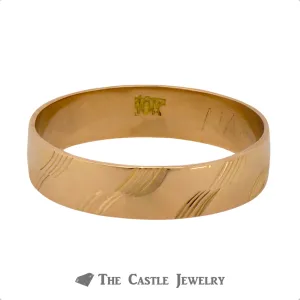 Ladies 18k Yellow Gold 4.5mm Textured Designed Wedding Band